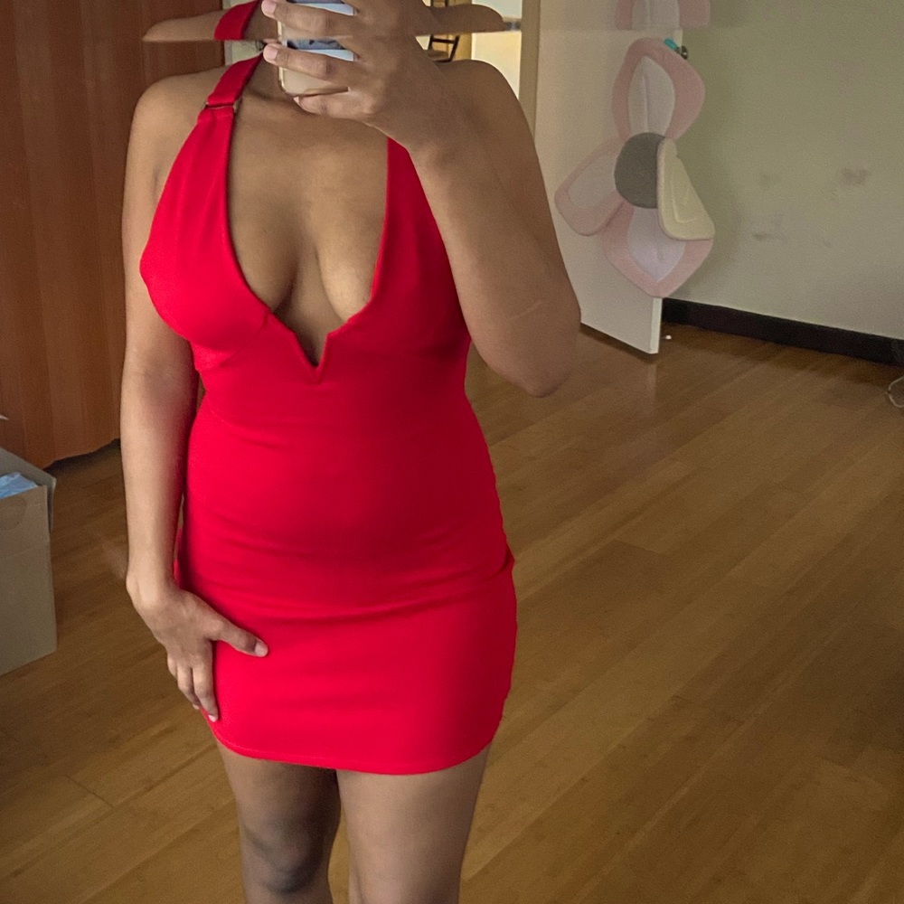 Red backless mini dress